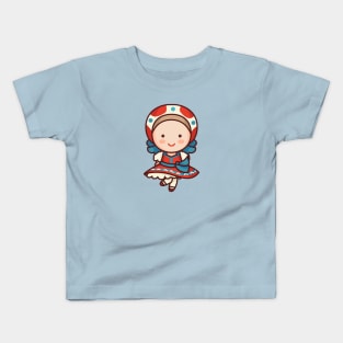 Cute Russian Village Girl in Traditional Clothing Cartoon Kids T-Shirt